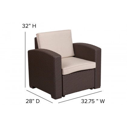 BLNK Seneca Outdoor Faux Rattan Chair, Sofa and Table Set 4 Piece - Chocolate Brown