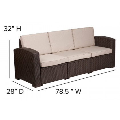 BLNK Seneca Outdoor Faux Rattan Chair, Sofa and Table Set 4 Piece - Chocolate Brown