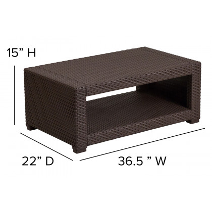 BLNK Seneca Outdoor Faux Rattan Chair, Sofa and Table Set 4 Piece - Chocolate Brown