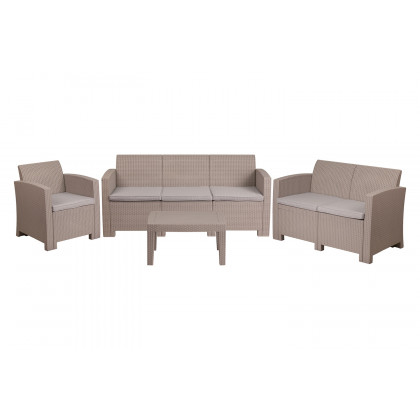 BLNK Seneca Outdoor Faux Rattan Chair, Loveseat, Sofa and Table Set 4 Piece - Light Gray