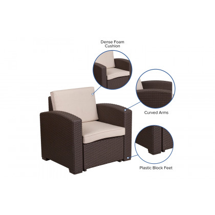 BLNK - Seneca Faux Rattan Chair with All-Weather Beige Cushion