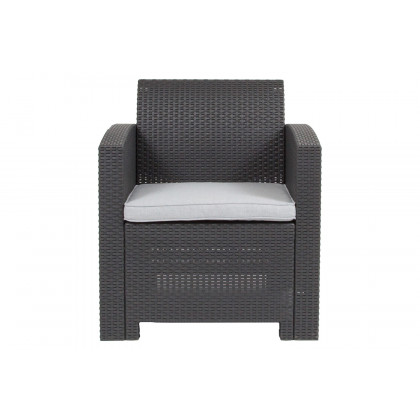 BLNK Seneca Faux Rattan Chair with All-Weather Light Gray Cushion - Dark Gray