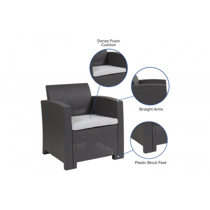 BLNK Seneca Faux Rattan Chair with All-Weather Light Gray Cushion - Dark Gray
