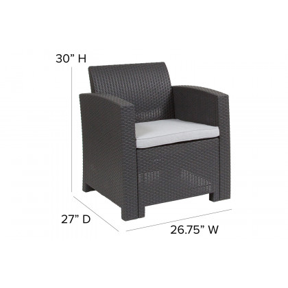 BLNK Seneca Faux Rattan Chair with All-Weather Light Gray Cushion - Dark Gray