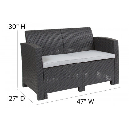 BLNK Seneca Faux Rattan Loveseat with All-Weather Light Gray Cushions - Dark Gray
