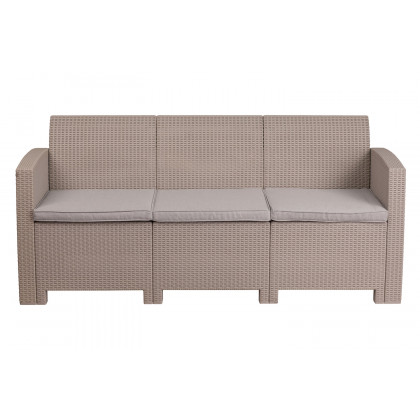 BLNK Seneca Faux Rattan Sofa with All-Weather Light Gray Cushions - Light Gray