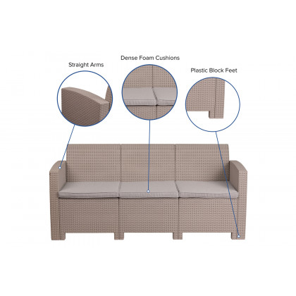 BLNK Seneca Faux Rattan Sofa with All-Weather Light Gray Cushions - Light Gray
