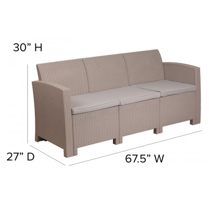 BLNK Seneca Faux Rattan Sofa with All-Weather Light Gray Cushions - Light Gray
