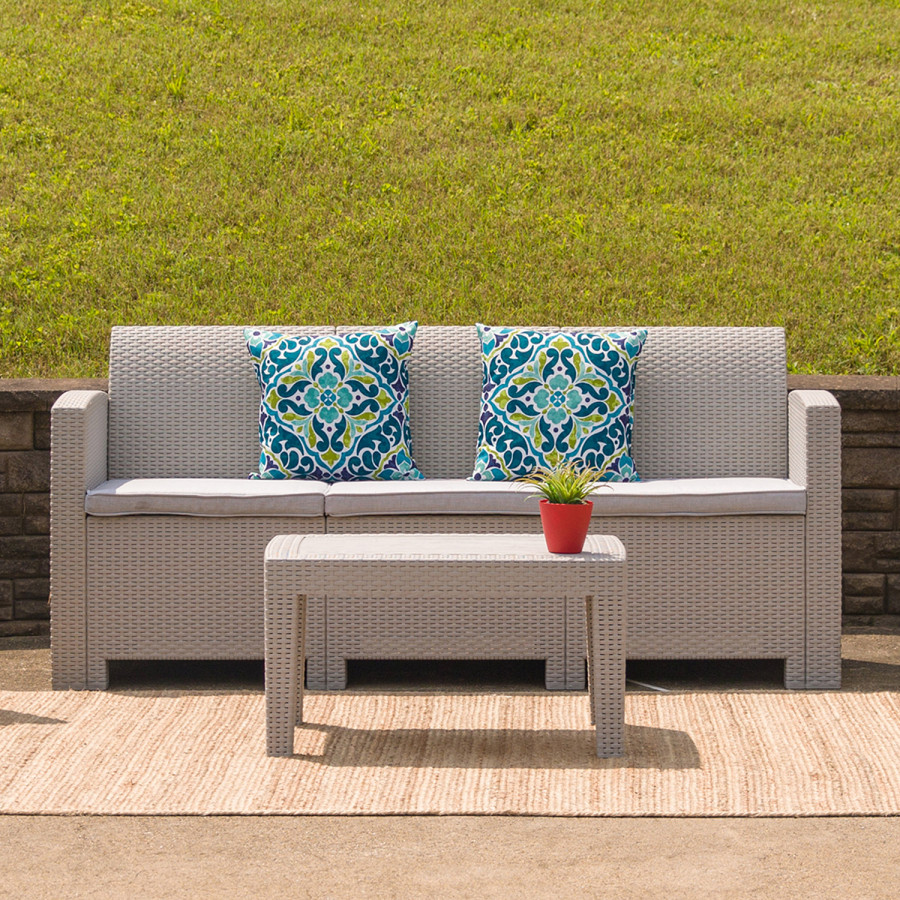 BLNK Seneca Faux Rattan Coffee Table - Light Gray