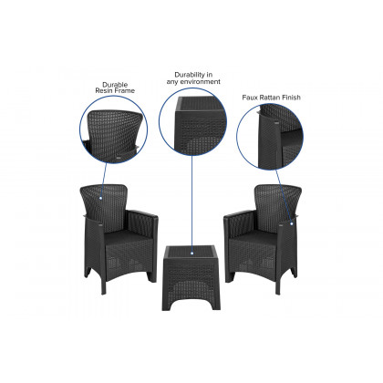 BLNK Seneca Faux Rattan Plastic Chair Set with Matching Side Table - Dark Gray