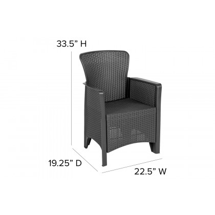 BLNK Seneca Faux Rattan Plastic Chair Set with Matching Side Table - Dark Gray