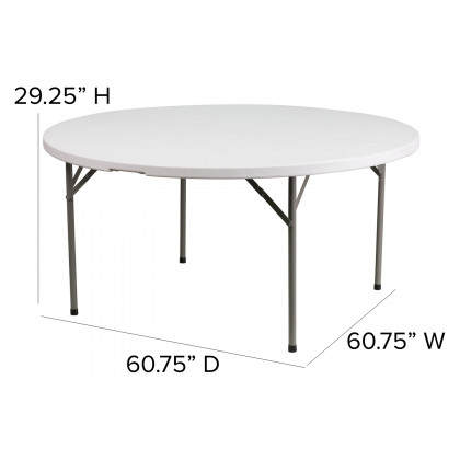 BLNK Elon Style 2 Round Plastic Split Folding Table - 5'D