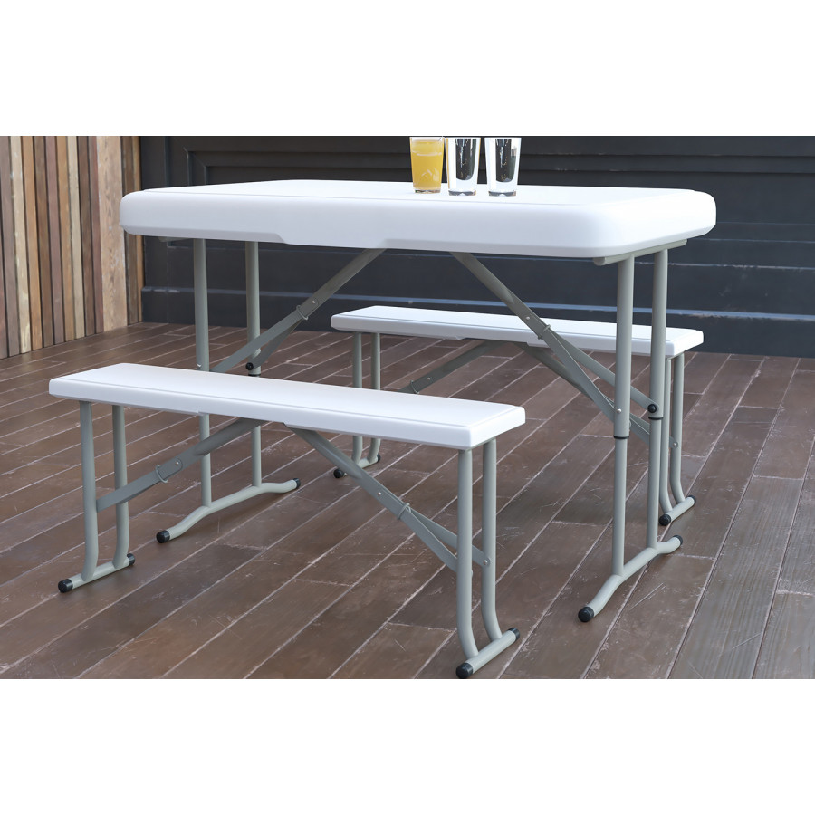 BLNK - Rowan Portable Plastic Folding Bench and Table Set 3 Piece
