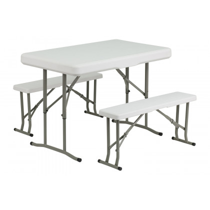 BLNK - Rowan Portable Plastic Folding Bench and Table Set 3 Piece