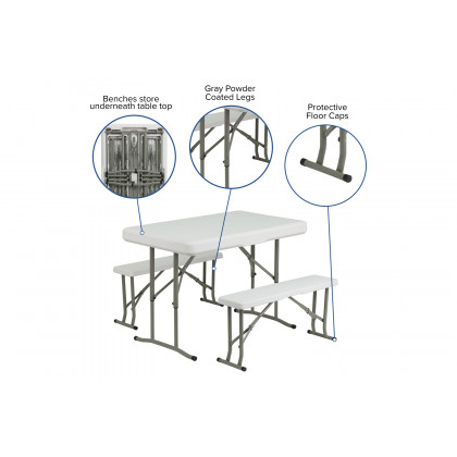 BLNK - Rowan Portable Plastic Folding Bench and Table Set 3 Piece