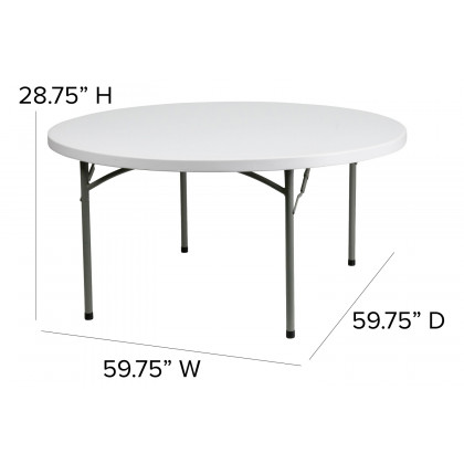 BLNK Elon Round Plastic Solid Folding Table - 5'D