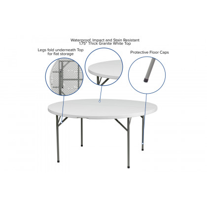 BLNK Elon Style 1 Round Plastic Split Folding Table - 5'D