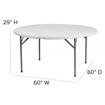 BLNK Elon Style 1 Round Plastic Split Folding Table - 5'D