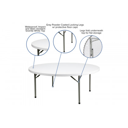 BLNK Elon Round Plastic Solid Folding Table - 6'D