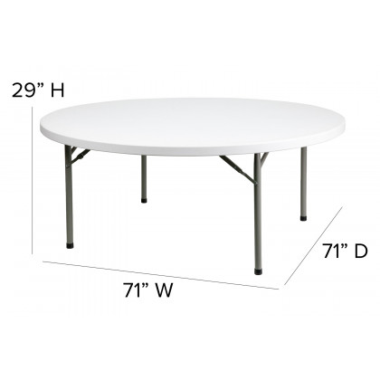 BLNK Elon Round Plastic Solid Folding Table - 6'D