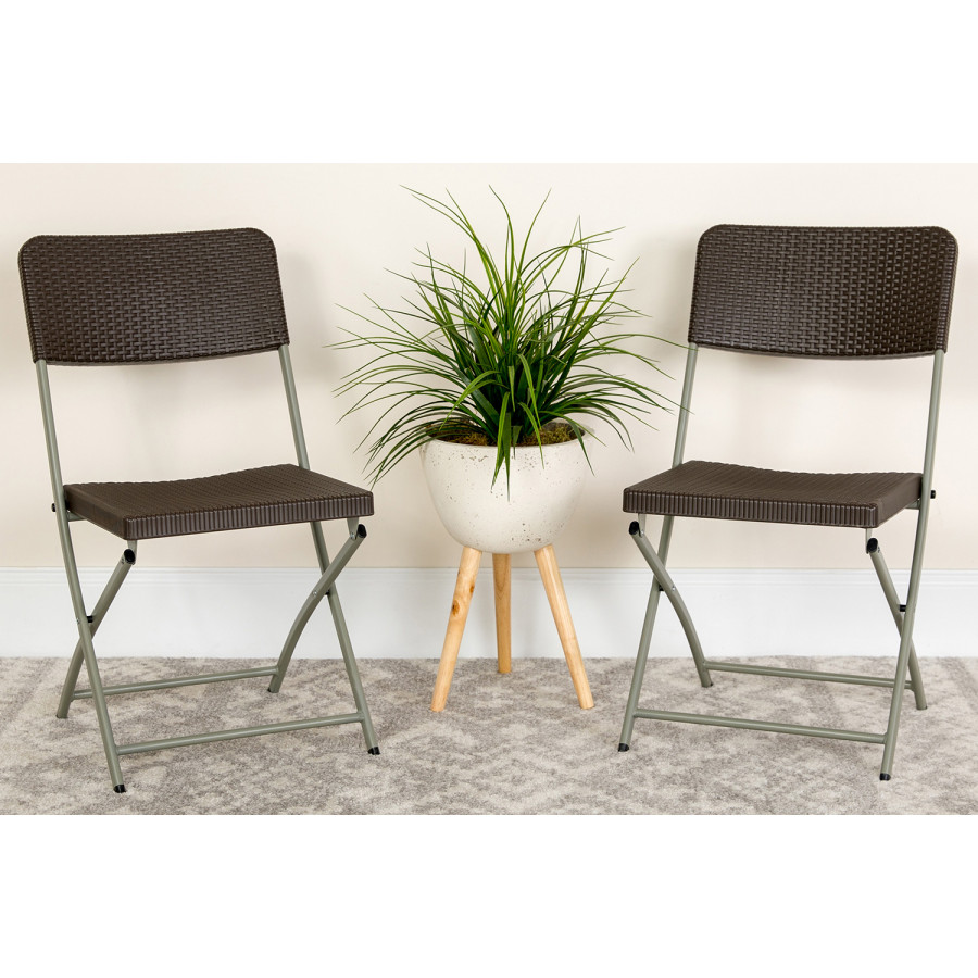 BLNK - HERCULES Series Plastic Rattan Folding Chair with Gray Frame