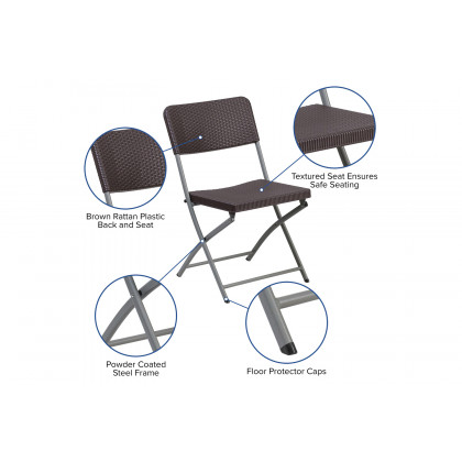BLNK - HERCULES Series Plastic Rattan Folding Chair with Gray Frame