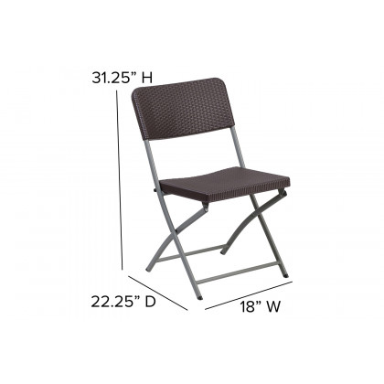 BLNK - HERCULES Series Plastic Rattan Folding Chair with Gray Frame