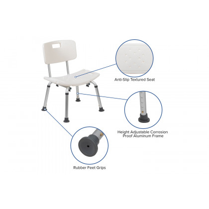 BLNK HERCULES Series Medical Adjustable Bath and Shower Chair with Back - White