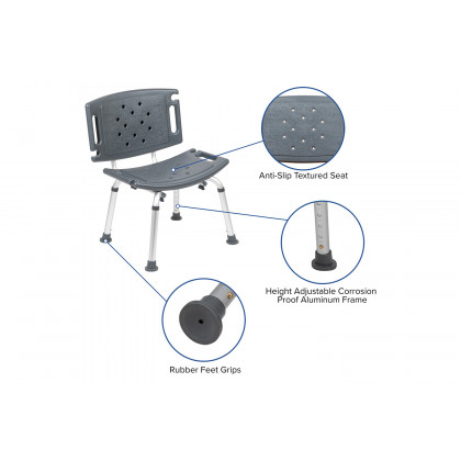 BLNK HERCULES Series Medical Adjustable Bath and Shower Chair with Extra Large Back - Gray