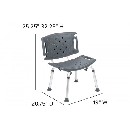 BLNK HERCULES Series Medical Adjustable Bath and Shower Chair with Extra Large Back - Gray