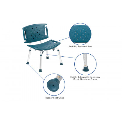 BLNK HERCULES Series Medical Adjustable Bath and Shower Chair with Extra Large Back - Navy