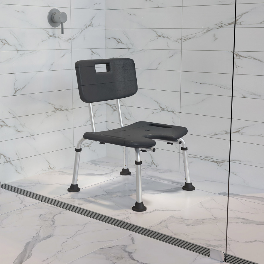 BLNK HERCULES Series Medical Adjustable Bath and Shower Chair with U-Shaped Cutout - Gray