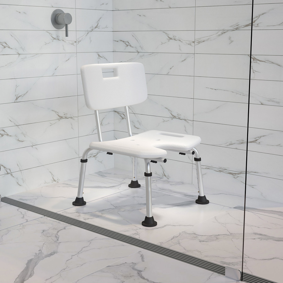 BLNK HERCULES Series Medical Adjustable Bath and Shower Chair with U-Shaped Cutout - White