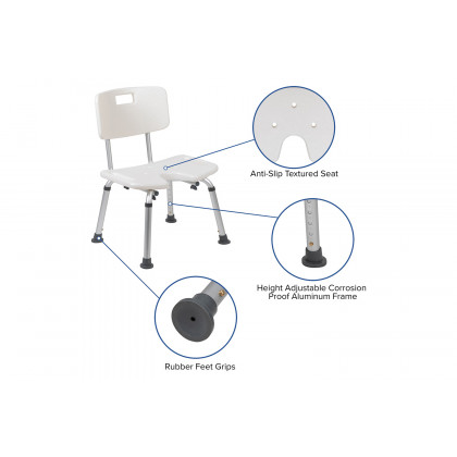 BLNK HERCULES Series Medical Adjustable Bath and Shower Chair with U-Shaped Cutout - White