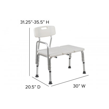 BLNK HERCULES Series Adjustable Bath and Shower Transfer Bench with Back and Side Arm - White