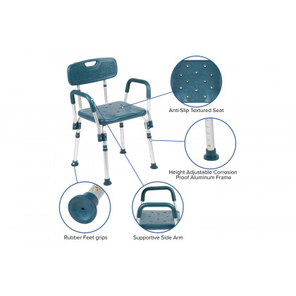 BLNK HERCULES Series Medical Adjustable Bath and Shower Chair with Quick Release Back and Arms - Navy