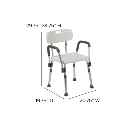 BLNK HERCULES Series Medical Adjustable Bath and Shower Chair with Quick Release Back and Arms - White