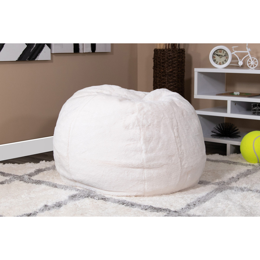 BLNK Dillon Small Refillable Bean Bag Chair for Kids and Teens - White Furry