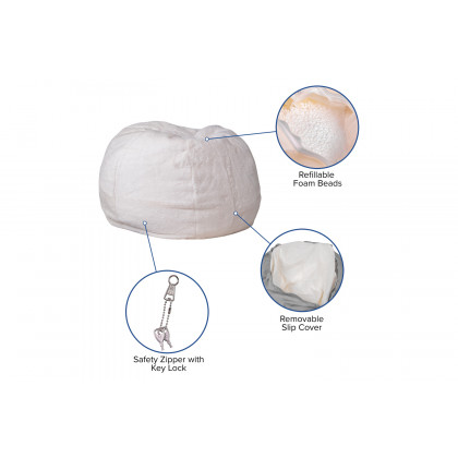 BLNK Dillon Small Refillable Bean Bag Chair for Kids and Teens - White Furry