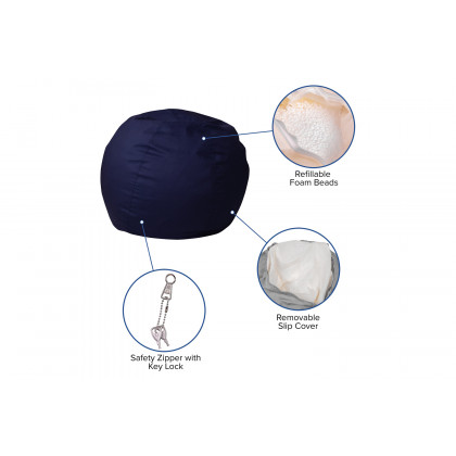 BLNK Dillon Small Refillable Bean Bag Chair for Kids and Teens - Solid Navy Blue