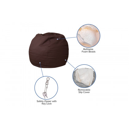 BLNK Dillon Small Refillable Bean Bag Chair for Kids and Teens - Solid Brown
