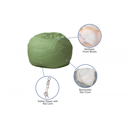 BLNK Dillon Small Refillable Bean Bag Chair for Kids and Teens - Solid Green