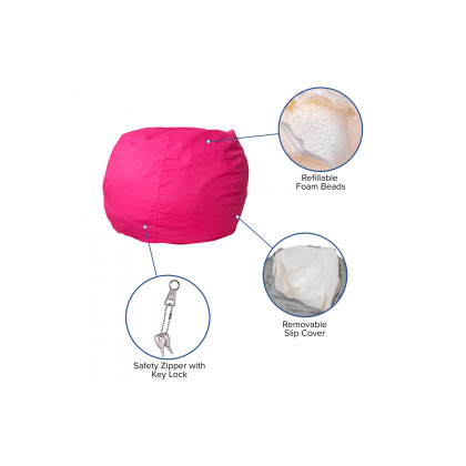 BLNK Dillon Small Refillable Bean Bag Chair for Kids and Teens - Solid Hot Pink