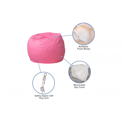 BLNK Dillon Small Refillable Bean Bag Chair for Kids and Teens - Solid Light Pink