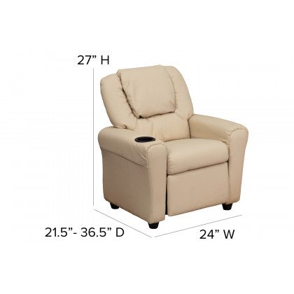 BLNK Vana Vinyl Contemporary Kids Recliner with Cup Holder and Headrest - Beige