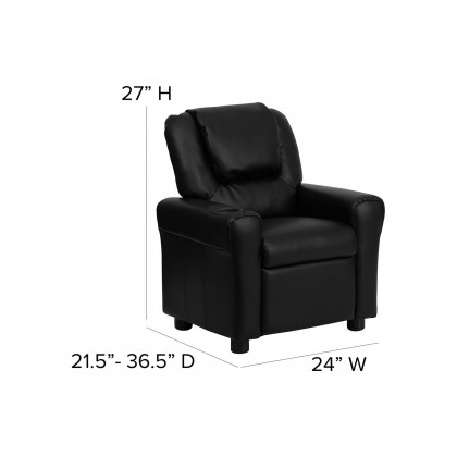 BLNK Vana LeatherSoft Contemporary Kids Recliner with Cup Holder and Headrest - Black