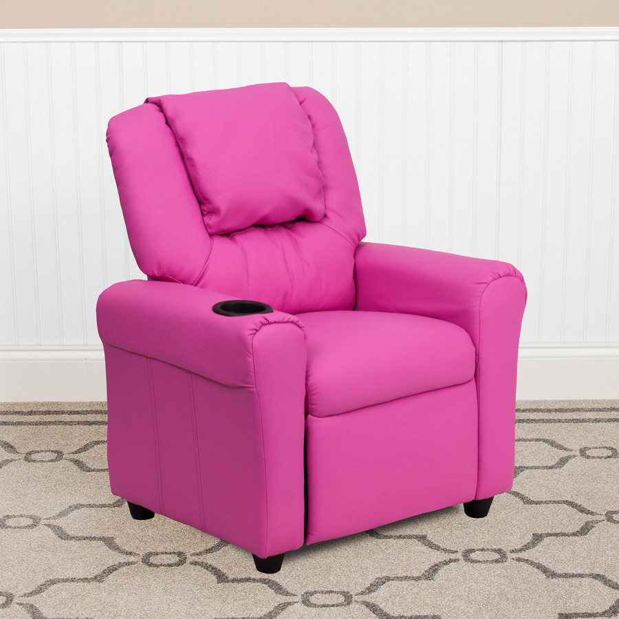 BLNK Vana Vinyl Contemporary Kids Recliner with Cup Holder and Headrest - Hot Pink