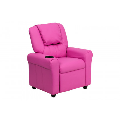 BLNK Vana Vinyl Contemporary Kids Recliner with Cup Holder and Headrest - Hot Pink