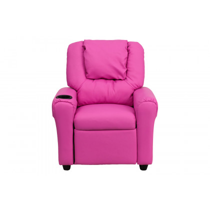 BLNK Vana Vinyl Contemporary Kids Recliner with Cup Holder and Headrest - Hot Pink