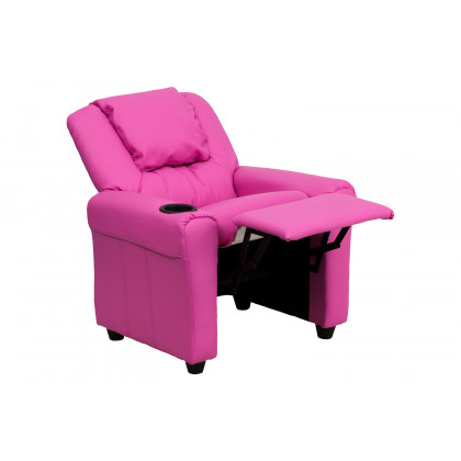 BLNK Vana Vinyl Contemporary Kids Recliner with Cup Holder and Headrest - Hot Pink